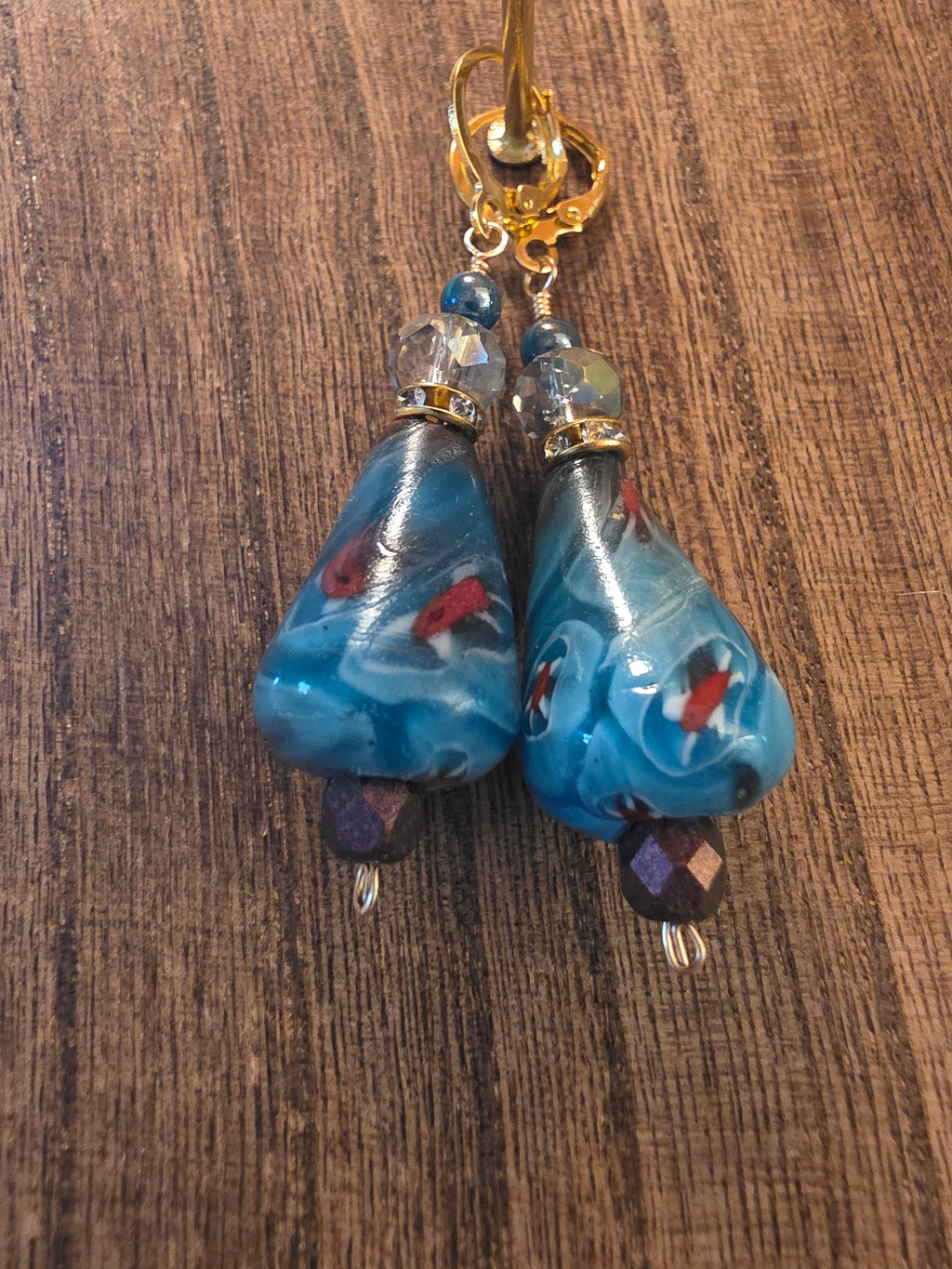 Handcrafted Millefiori Glass Blue Swirl Drop Earrings