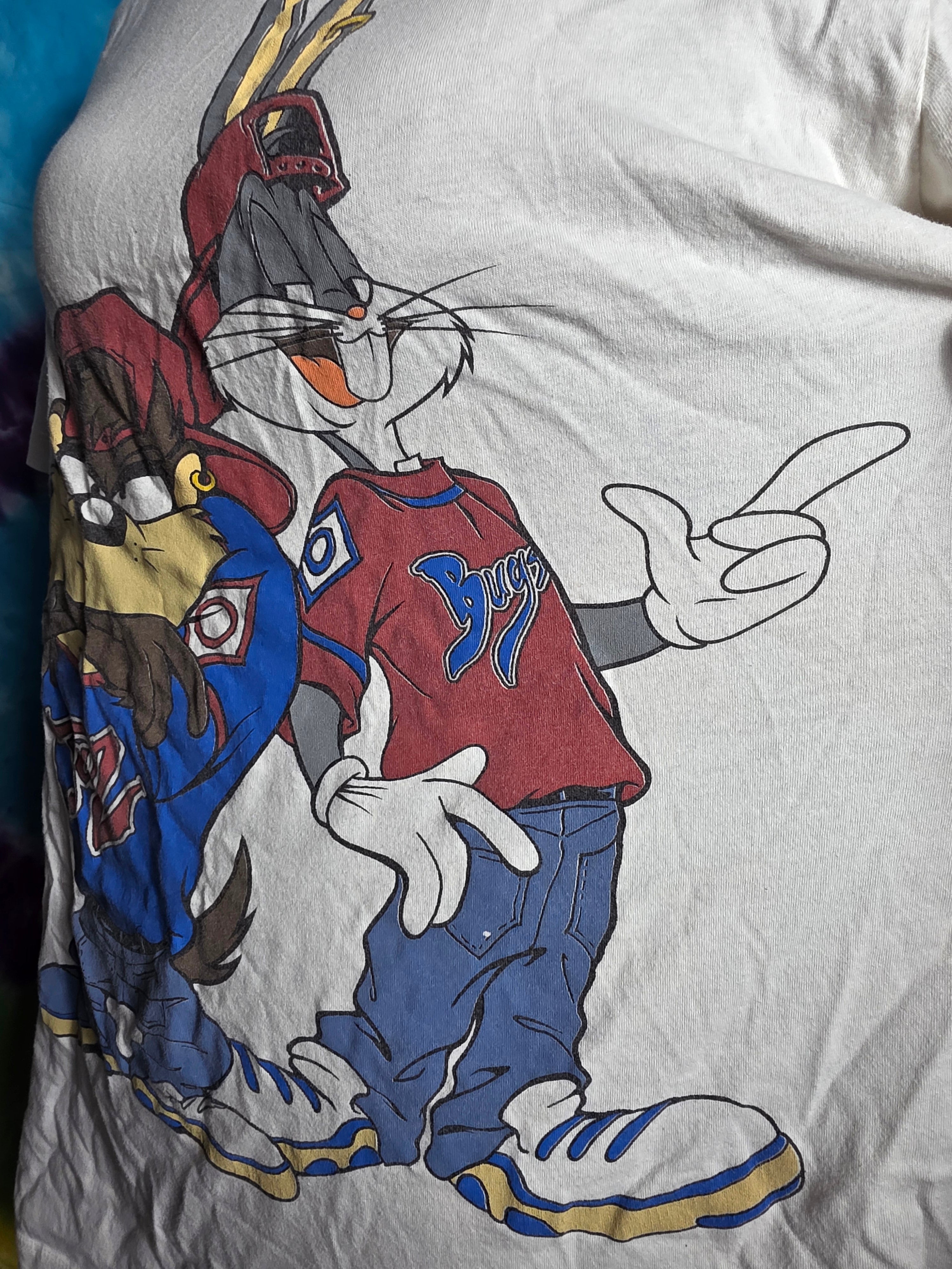 Y2K Vintage Looney Tunes Bugs & Taz Hip Hop Double Sided Tee L