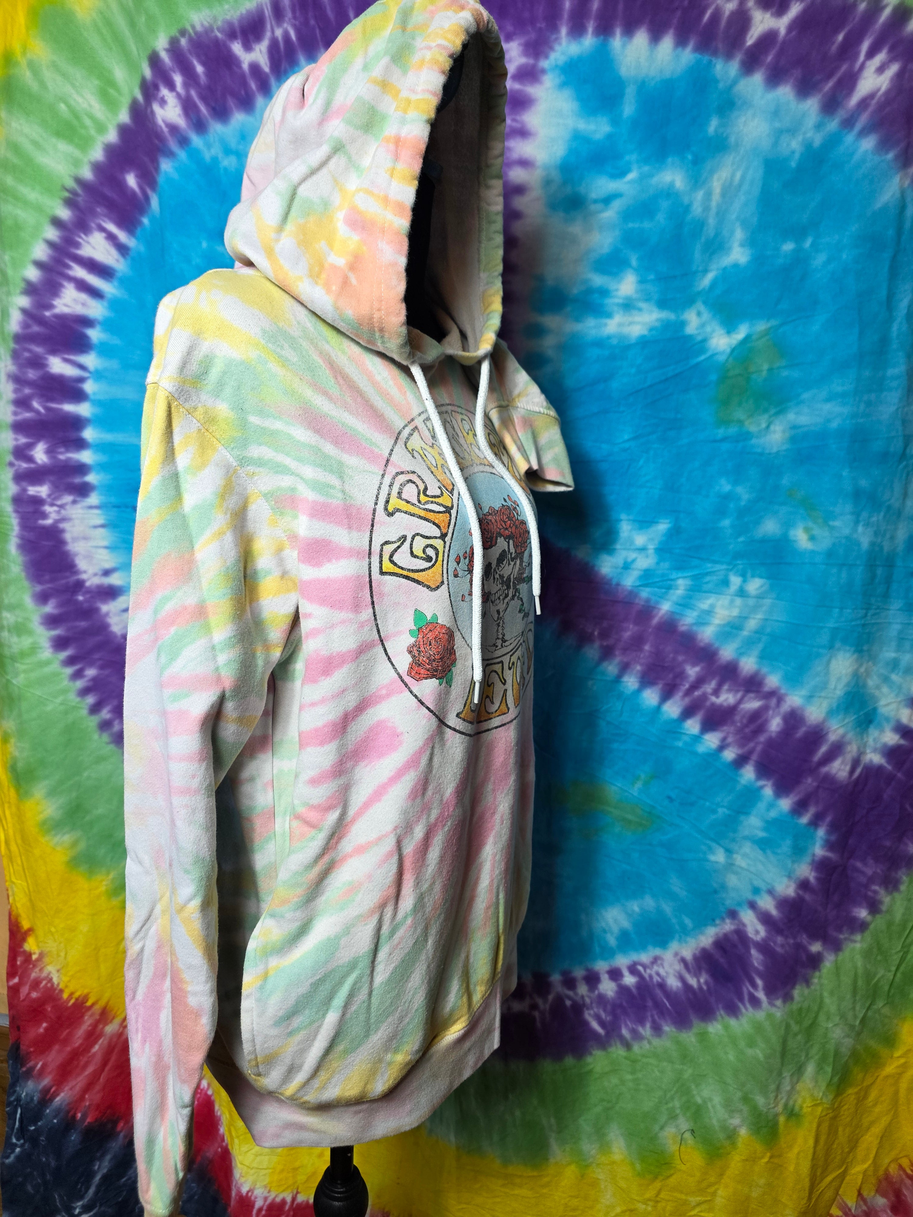 Grateful Dead Tie Dye Hoodie Sweatshirt Pastel Skull Roses Small