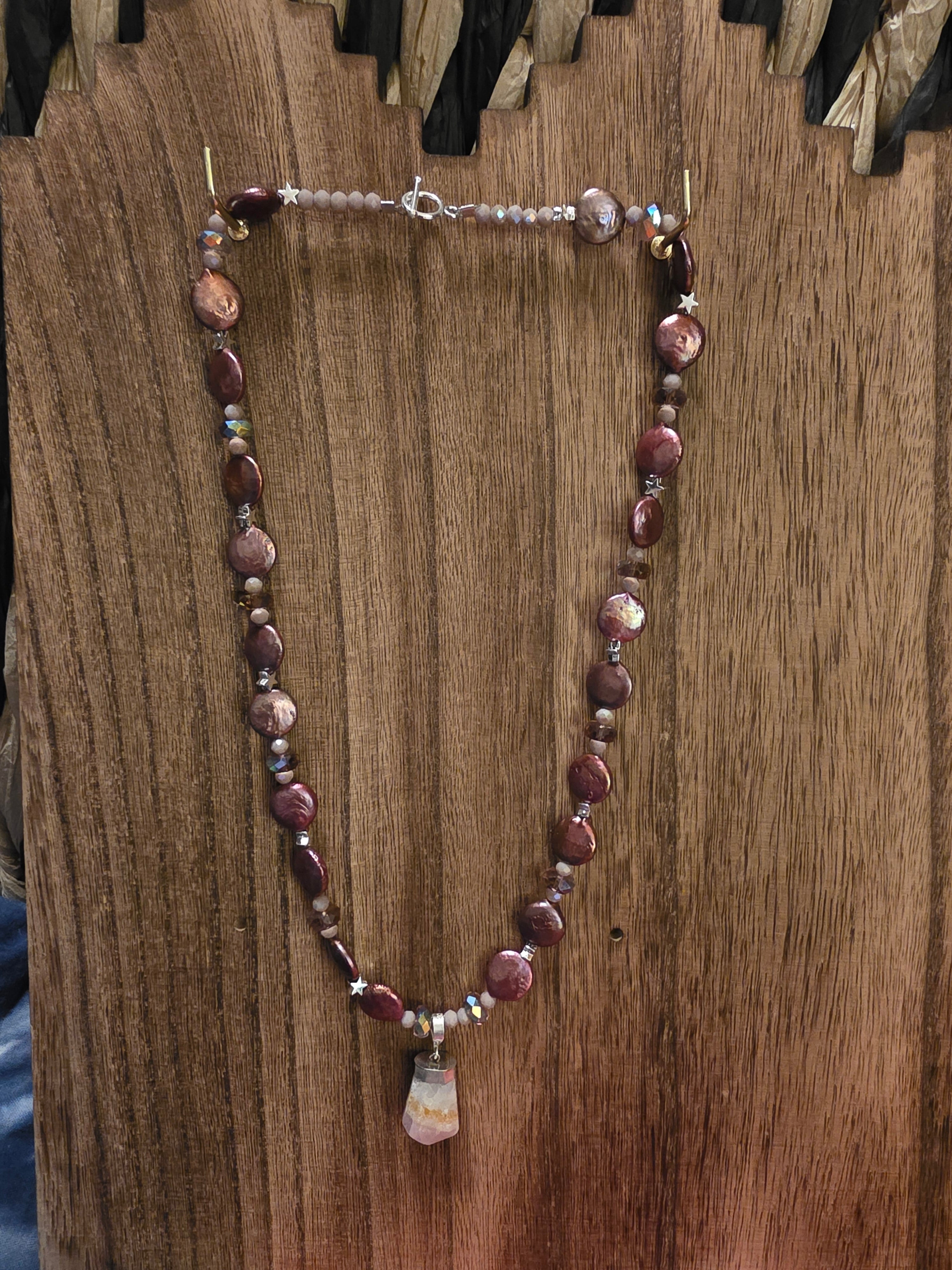 Artisan Mauve Coin Pearl & Quartz Crystal Necklace, 20"