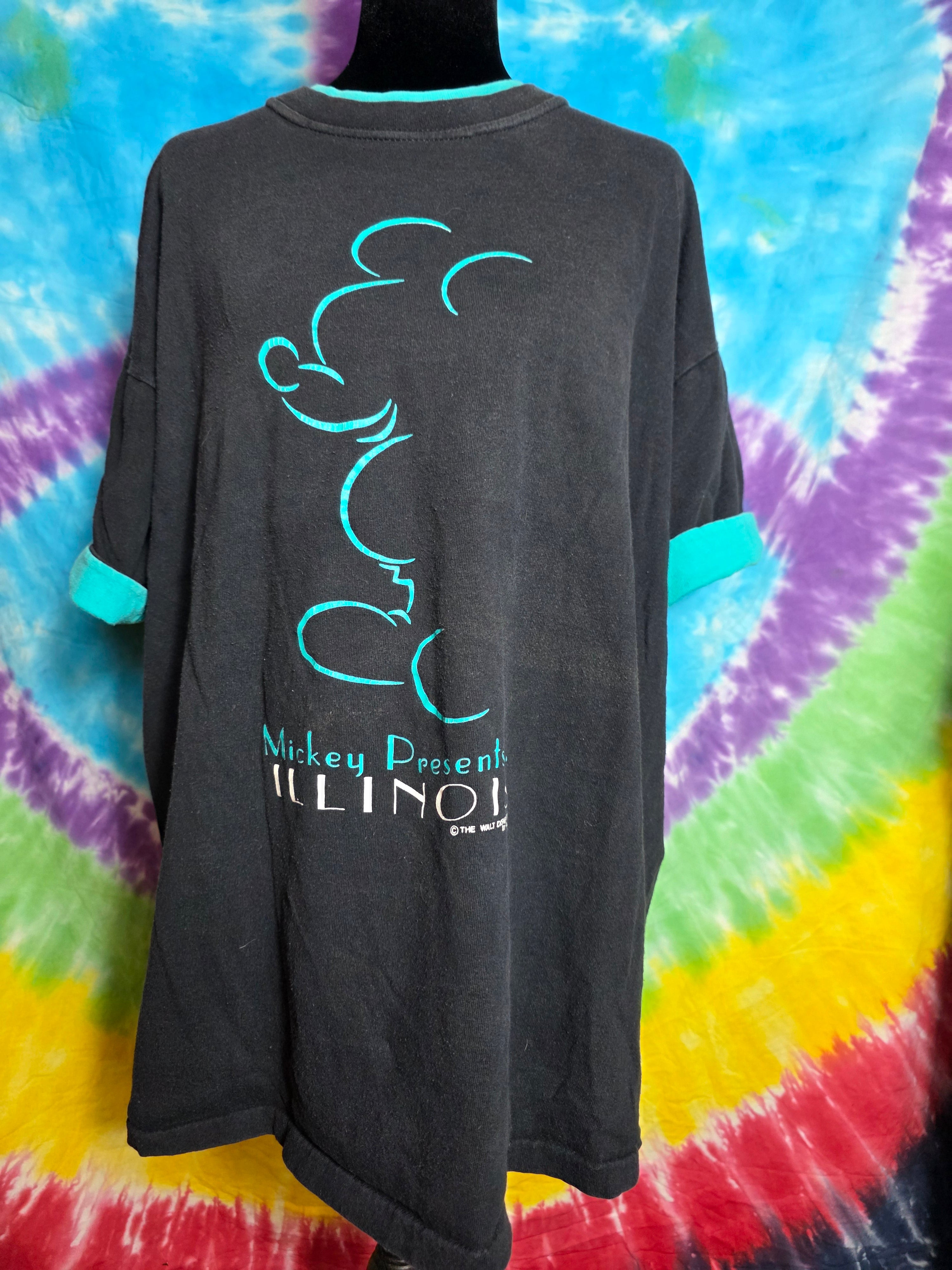 Vtg 90s Velva Sheen Mickey Presents Illinois T Shirt XL