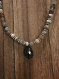 Botswana Agate W/ Black Crystal Pendant Necklace 18"