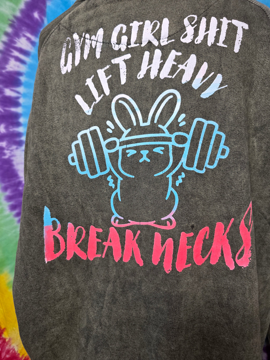 Bad Bunny Gym Girl Shit Lift Heavy Break Necks Hoodie Large