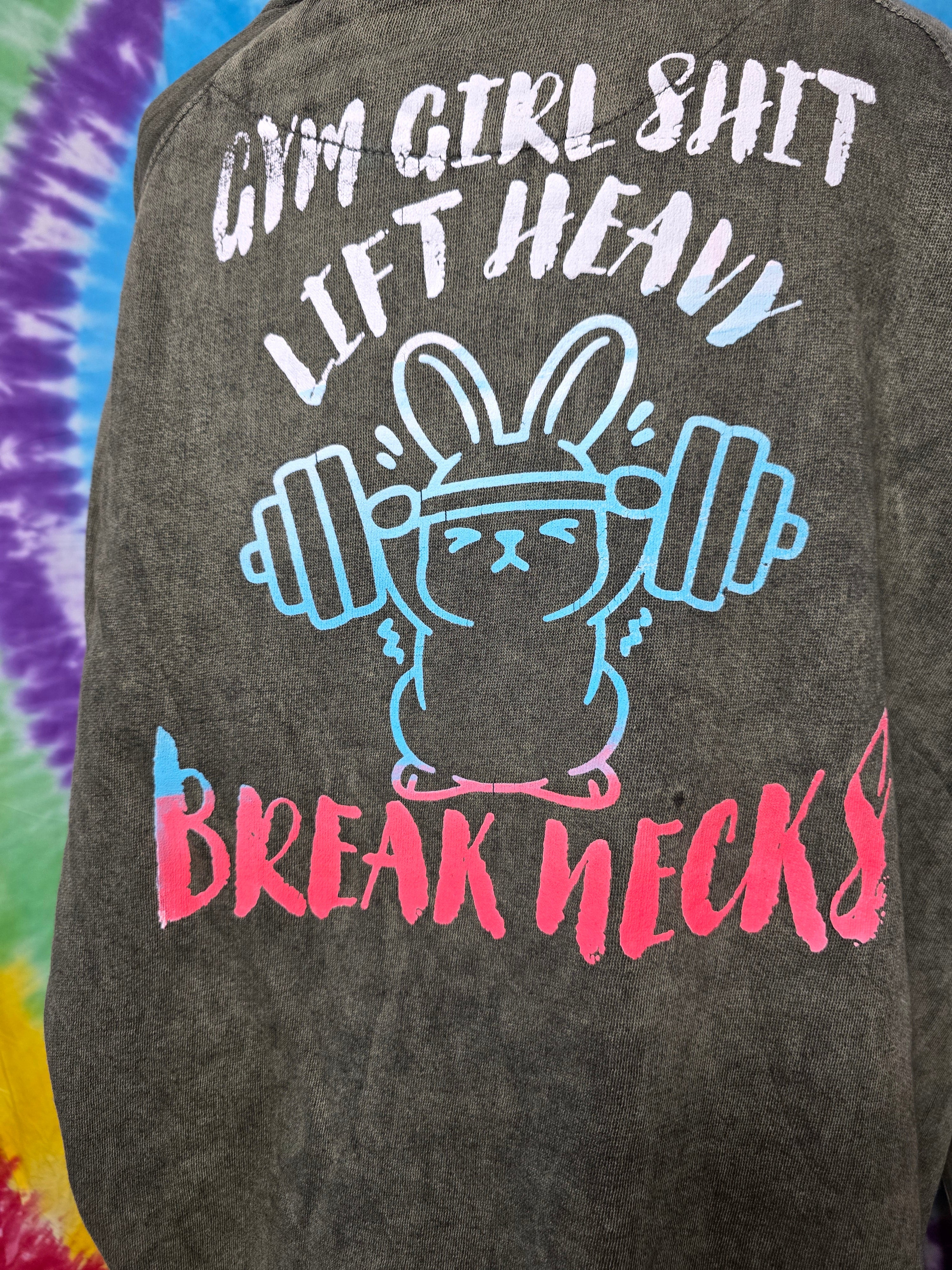 Bad Bunny Gym Girl Shit Lift Heavy Break Necks Hoodie Large