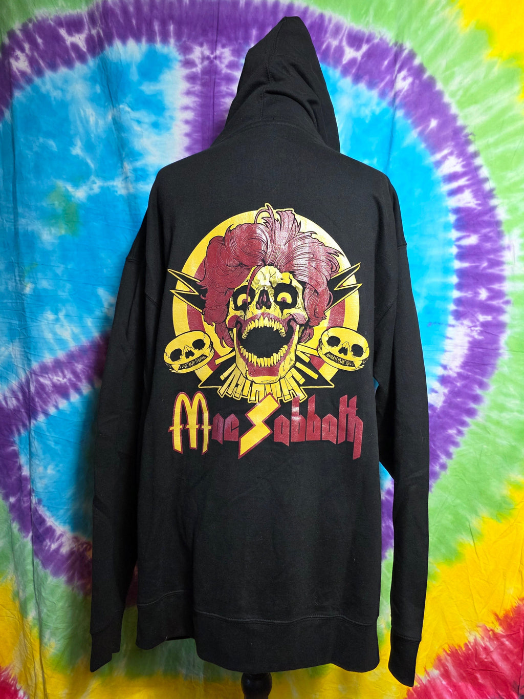 Mac Sabbath Glitter Graphic Black Zip Up Hoodie Size L NWOT