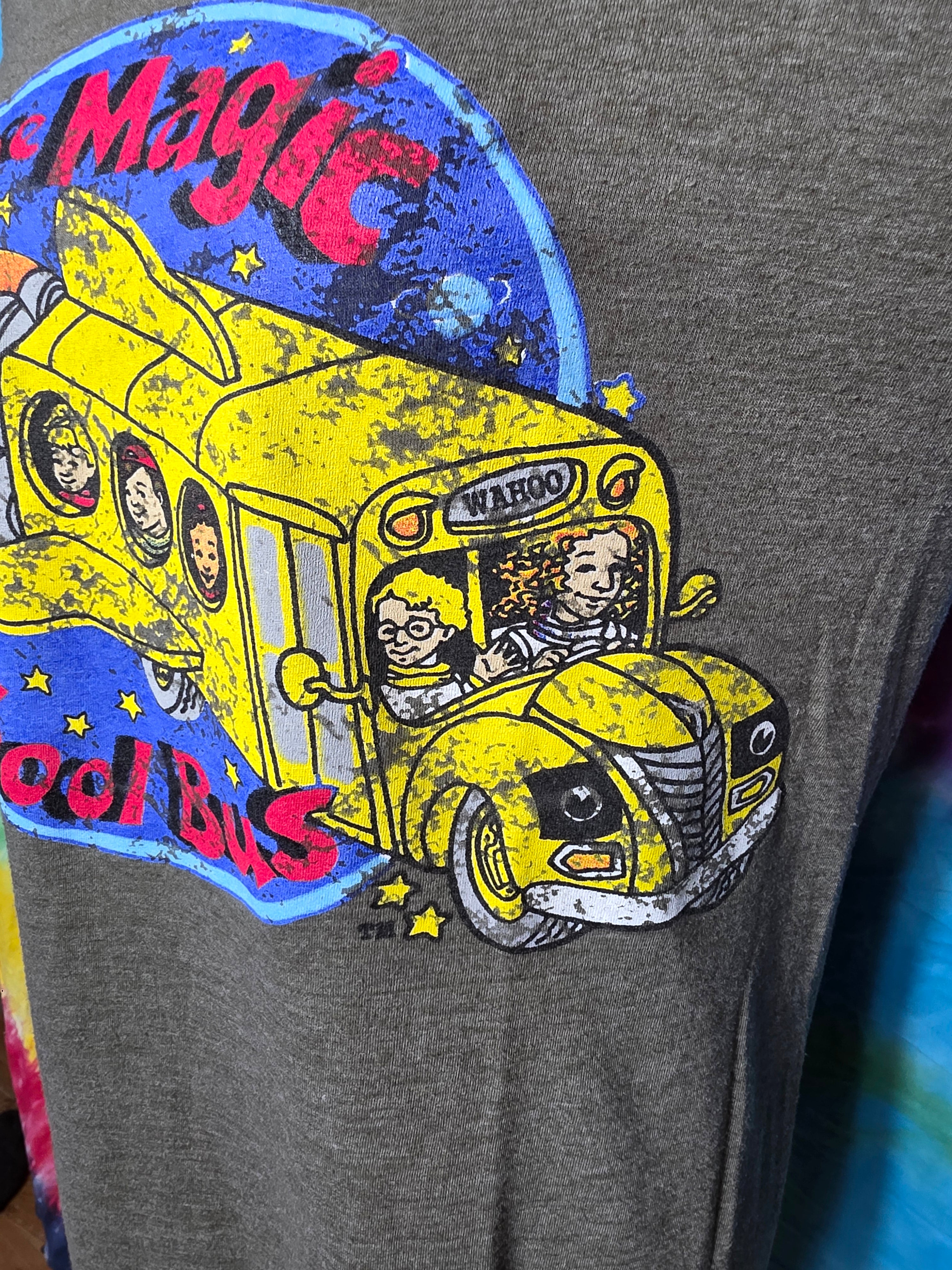 Vintage Magic School Bus Graphic T-Shirt Army Green Large