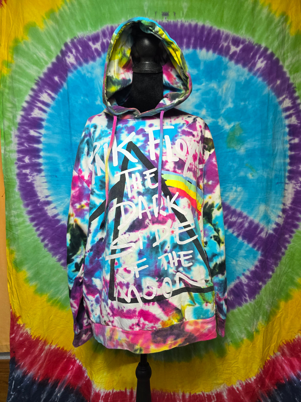 Pink Floyd Dark Side of the Moon Tie Dye Hoodie Large 2019