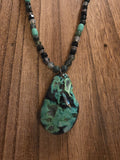Moss Agate & Druzy Orca Agate Pendant Necklace 21"