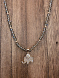 Smoky Quartz Elephant Necklace 18" + 2" Extension Gold Tone Pave