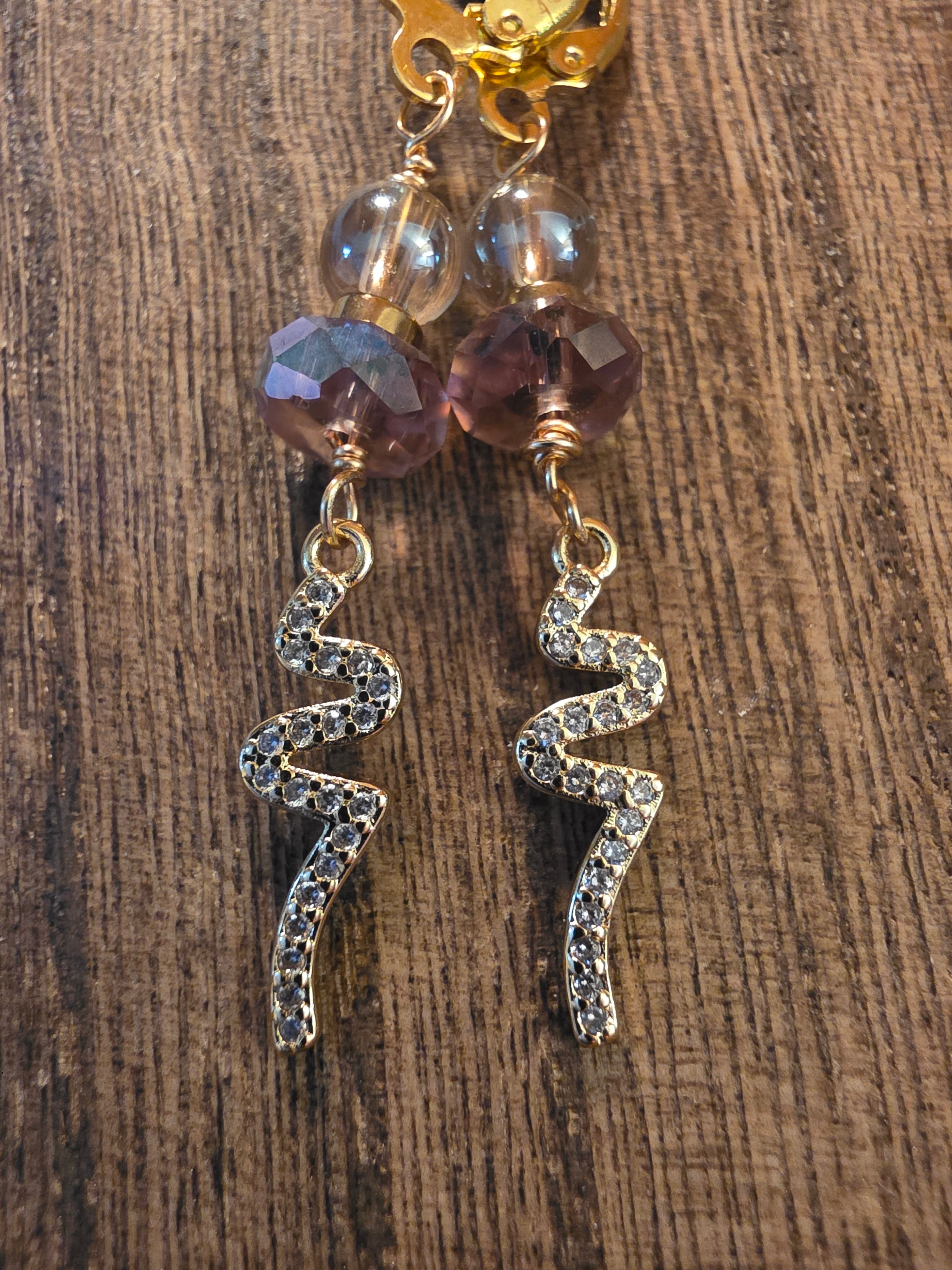 Gold Snake Dangle Earrings with Crystal Beads
