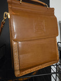 Vintage Belle Rose Warm Tan Leather Crest Crossbody Bag Briefcase