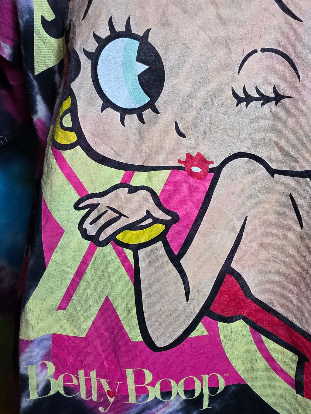 Betty Boop Pink Purple Tie Dye Winking Tee Shirt M