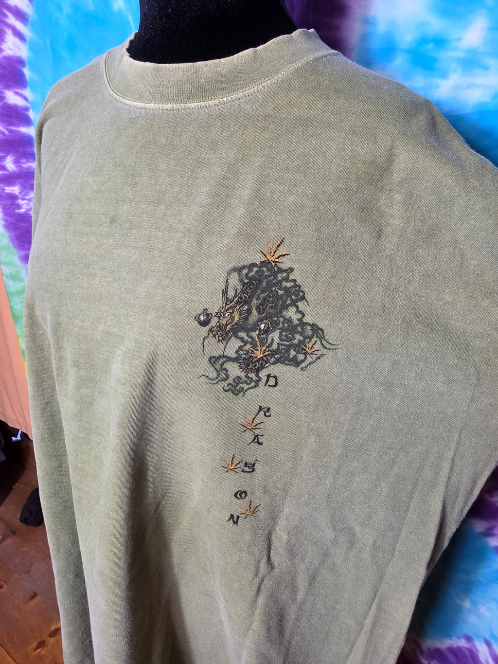 VTG Crazy Shirts Hawaii Dragon Spellout Tee Olive XL