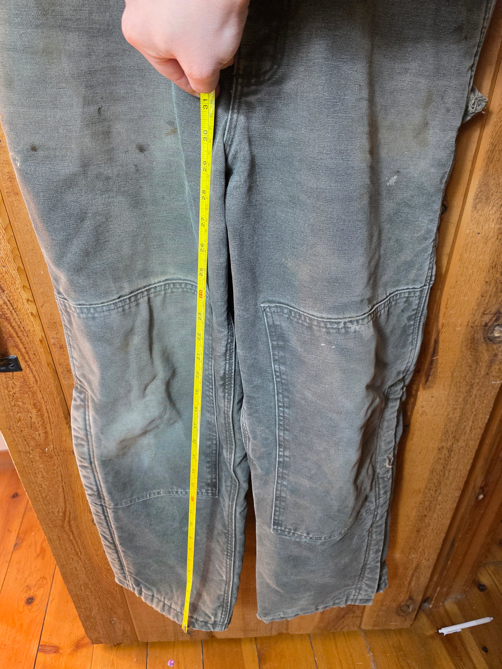 Vtg Carhartt Moss Green Double Knee Quilt Lined Bib Overalls