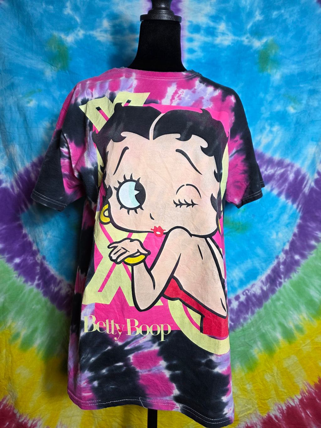 Betty Boop Pink Purple Tie Dye Winking Tee Shirt M