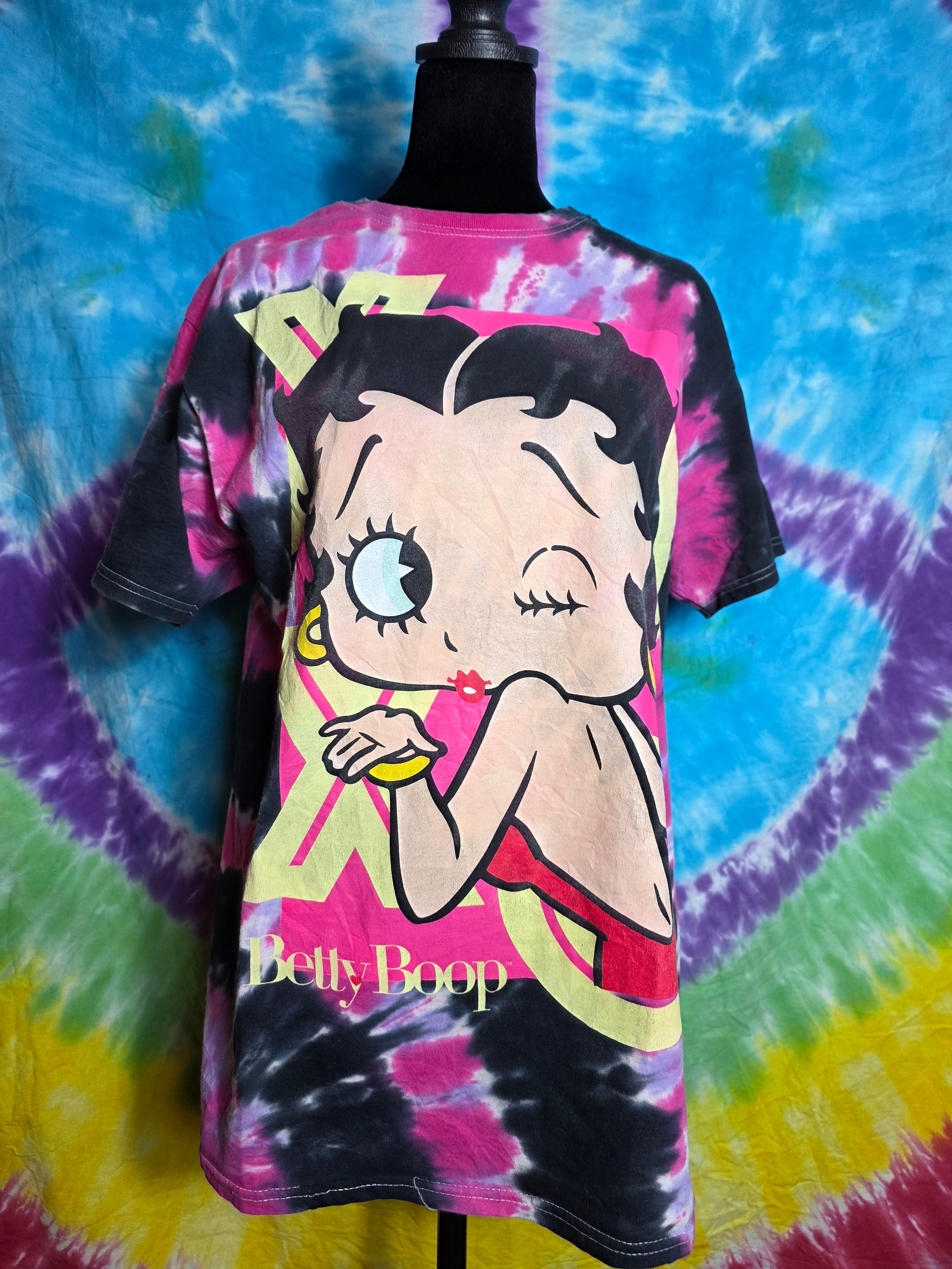Betty Boop Pink Purple Tie Dye Winking Tee Shirt M