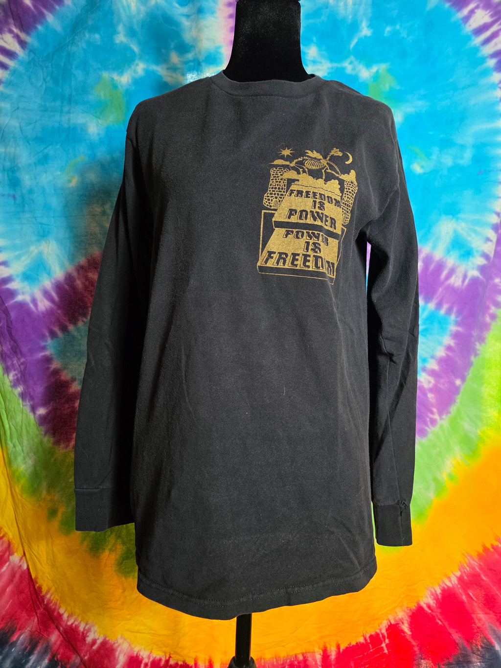 Stussy Long Sleeve Shirt Mens Small Black Graphic Freedom Is Power