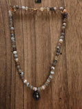 Botswana Agate W/ Black Crystal Pendant Necklace 18"