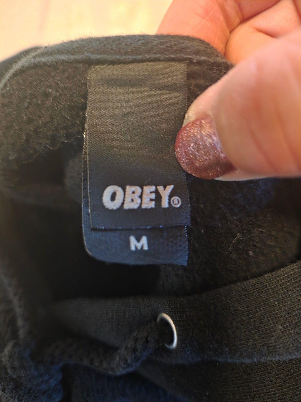 Obey Camo Logo Black Hoodie Sweatshirt Size Medium