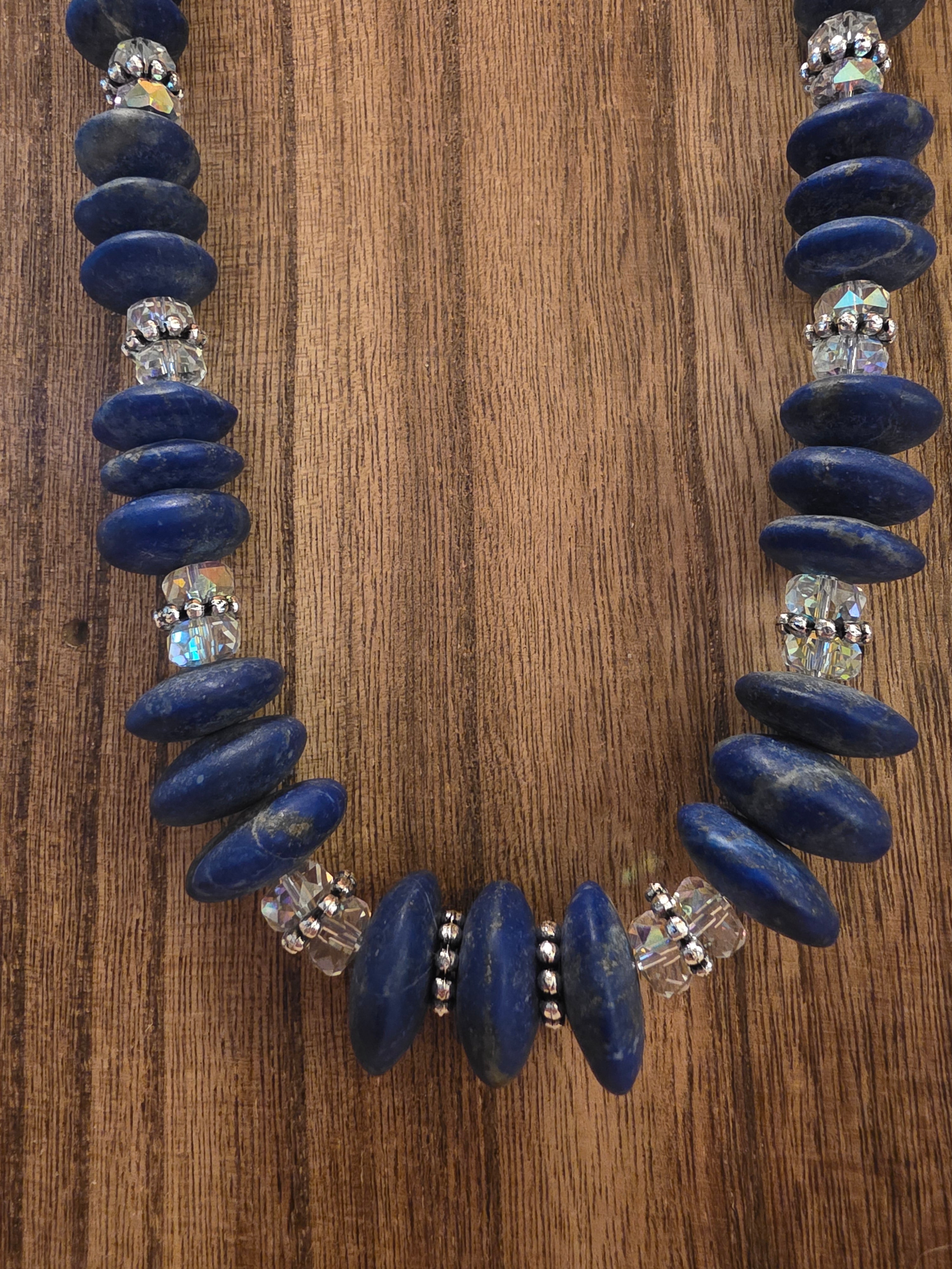 Unpolished Lapis Lazuli & Faceted Crystal Beaded Necklace