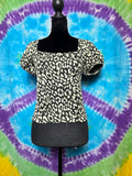 Free People Snow Leopard Puff Sleeve Knit Top XS