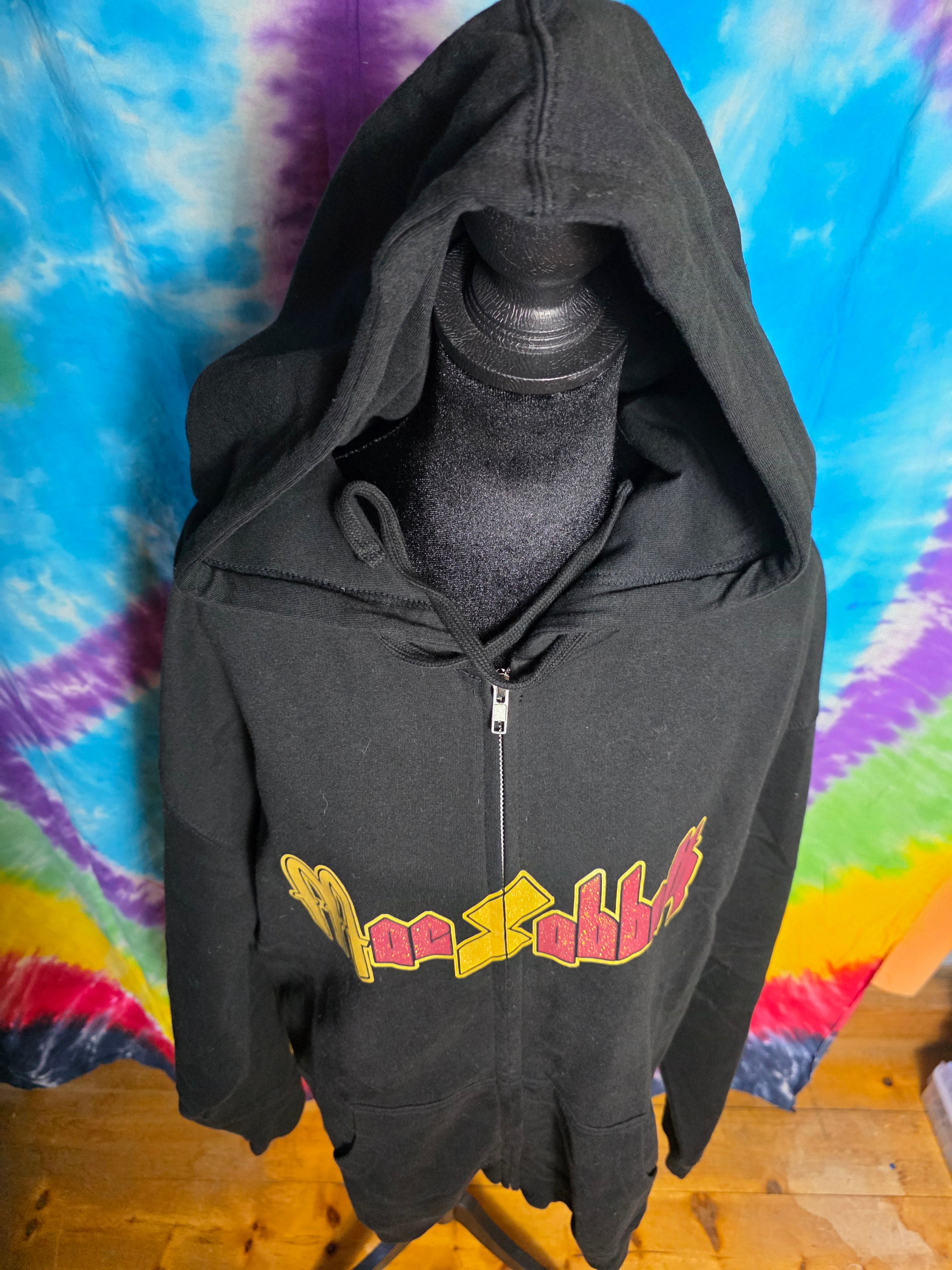 Mac Sabbath Glitter Graphic Black Zip Up Hoodie Size L NWOT