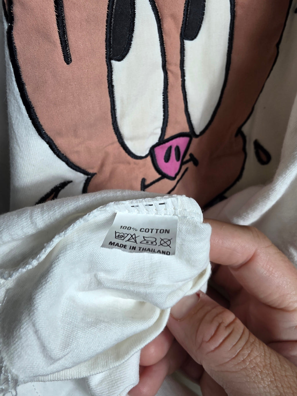Vintage Pig Overalls Embroidery T Shirt White Mercedes GP