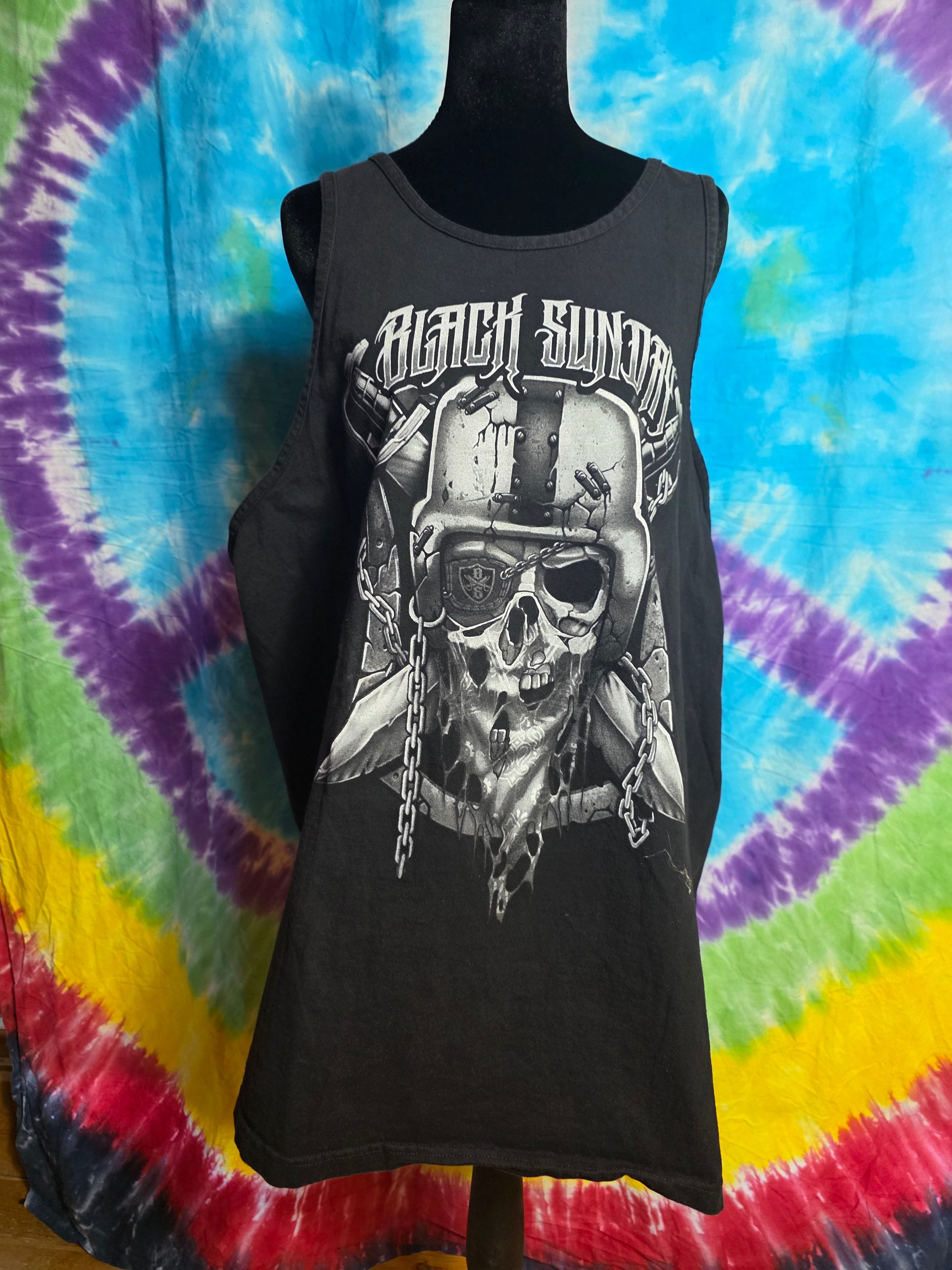 Black Sunday Raider Nation Skull Helmet Tank Top Mens 2XL Black