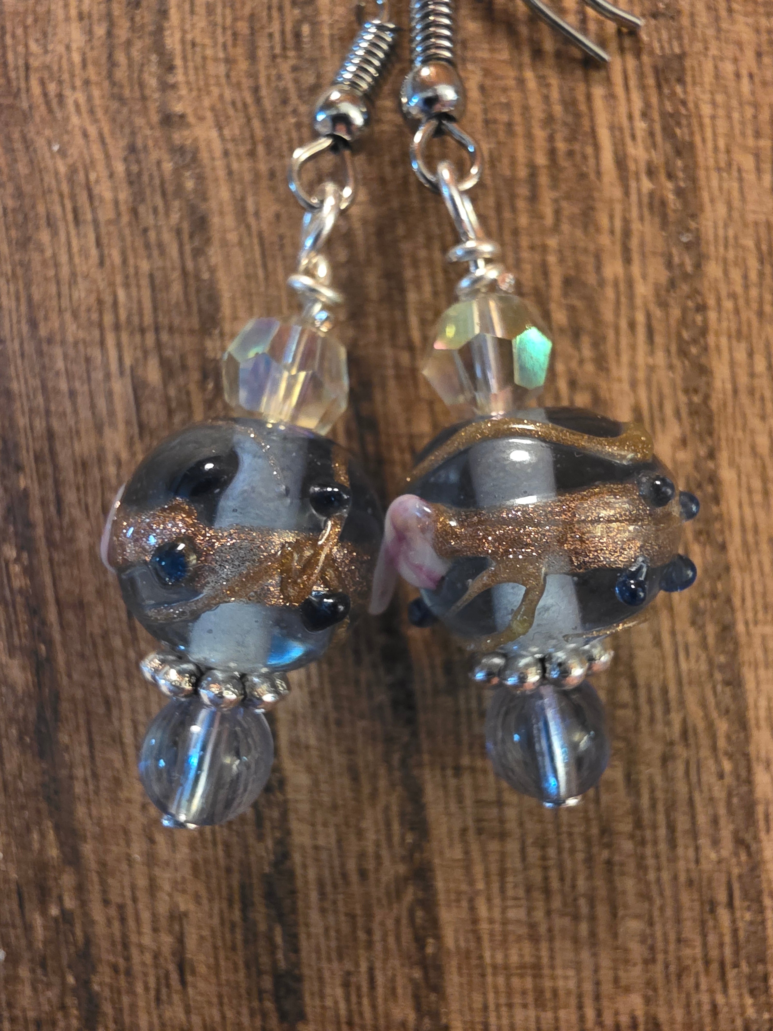 Handmade Artisan Glass Bead & Crystal Dangle Earrings