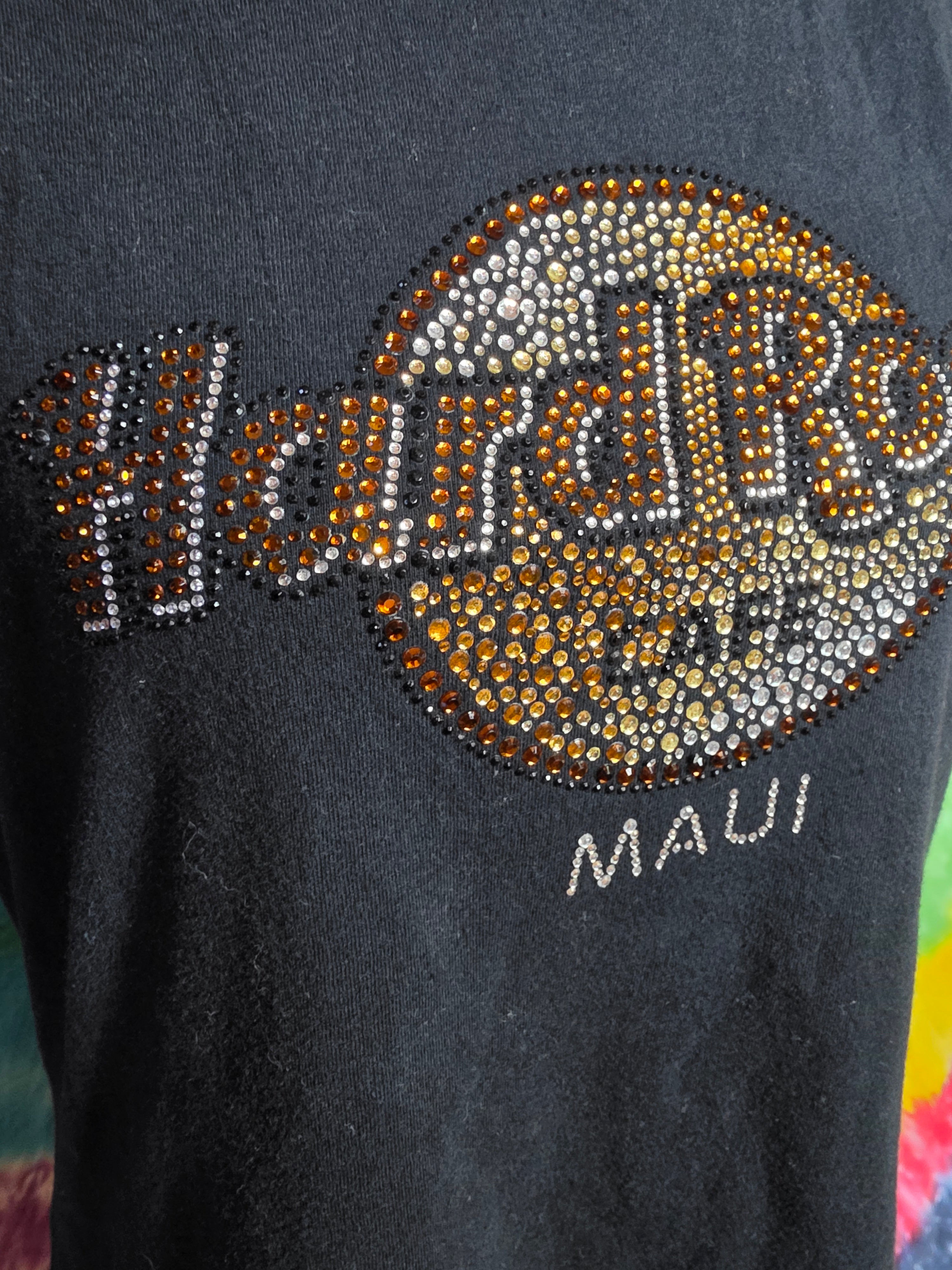 Hard Rock Cafe Maui Rhinestone Logo Shirt Women's XL Black