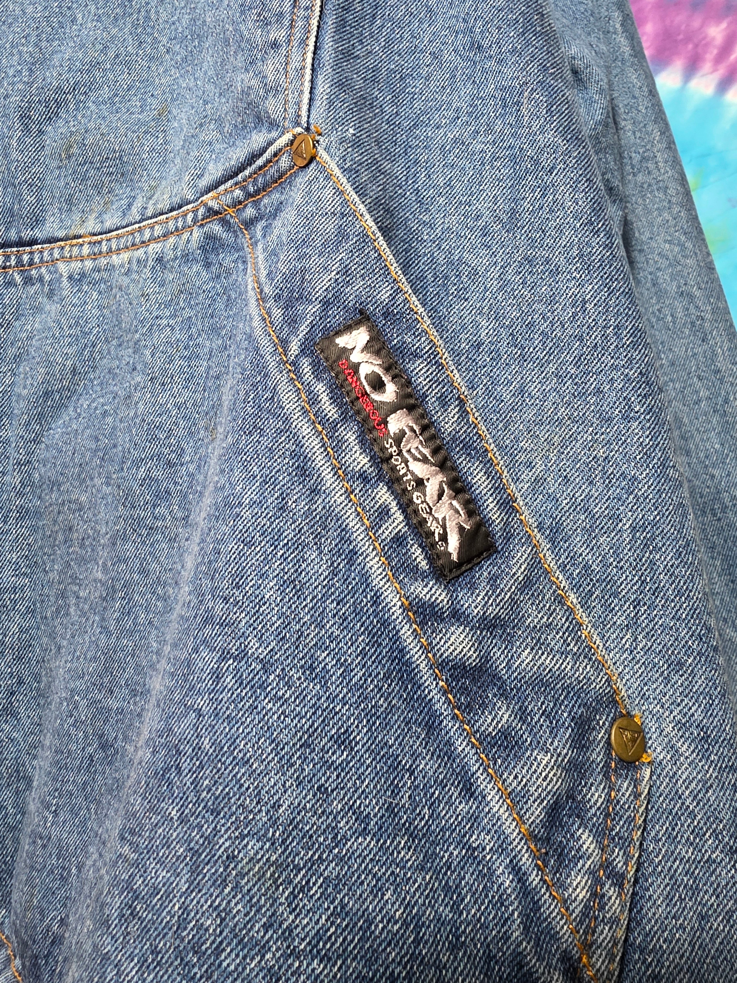 Vtg 90s No Fear Denim Anorak Jacket Medium Flannel Lined Hood