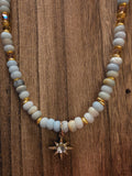 Celestial Amazonite & Star Crystal Beaded Necklace 21" - Handmade