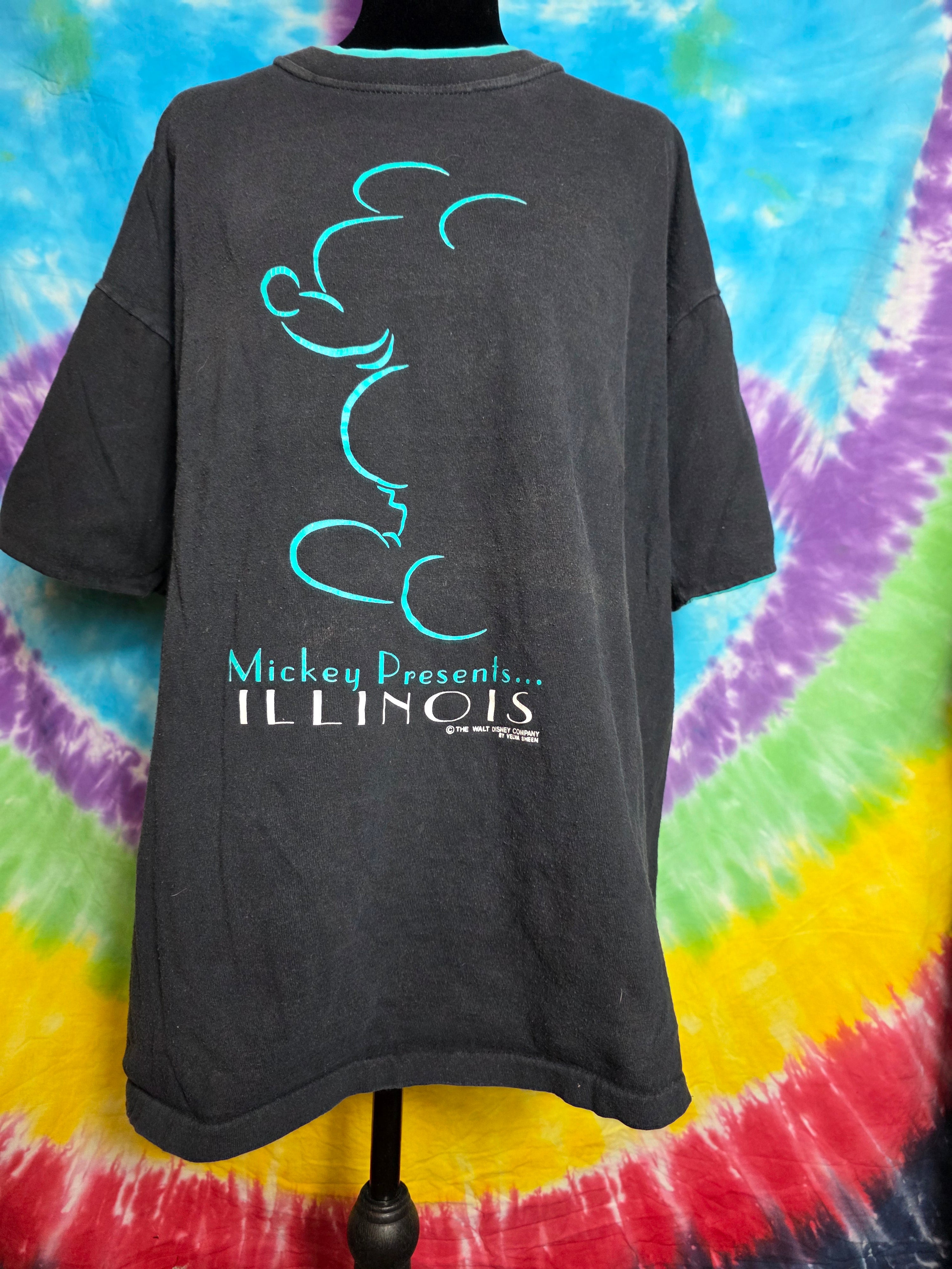 Vtg 90s Velva Sheen Mickey Presents Illinois T Shirt XL