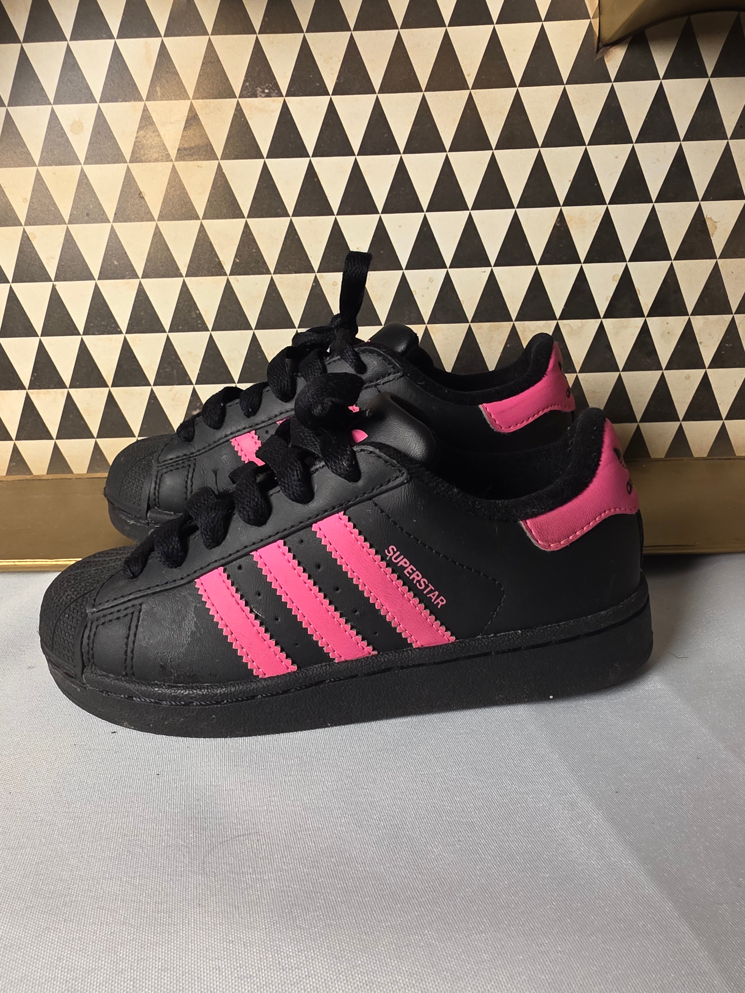 adidas Superstar II C Kids Sneakers Black Hot Pink Size 13K