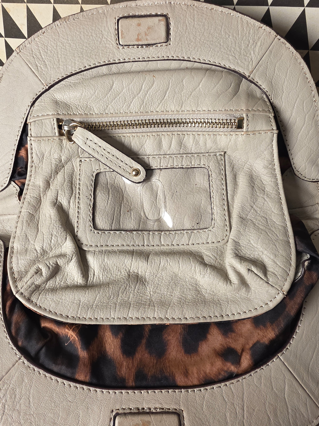 B. Makowsky Off White Leather Shoulder Bag Fringe Leopard