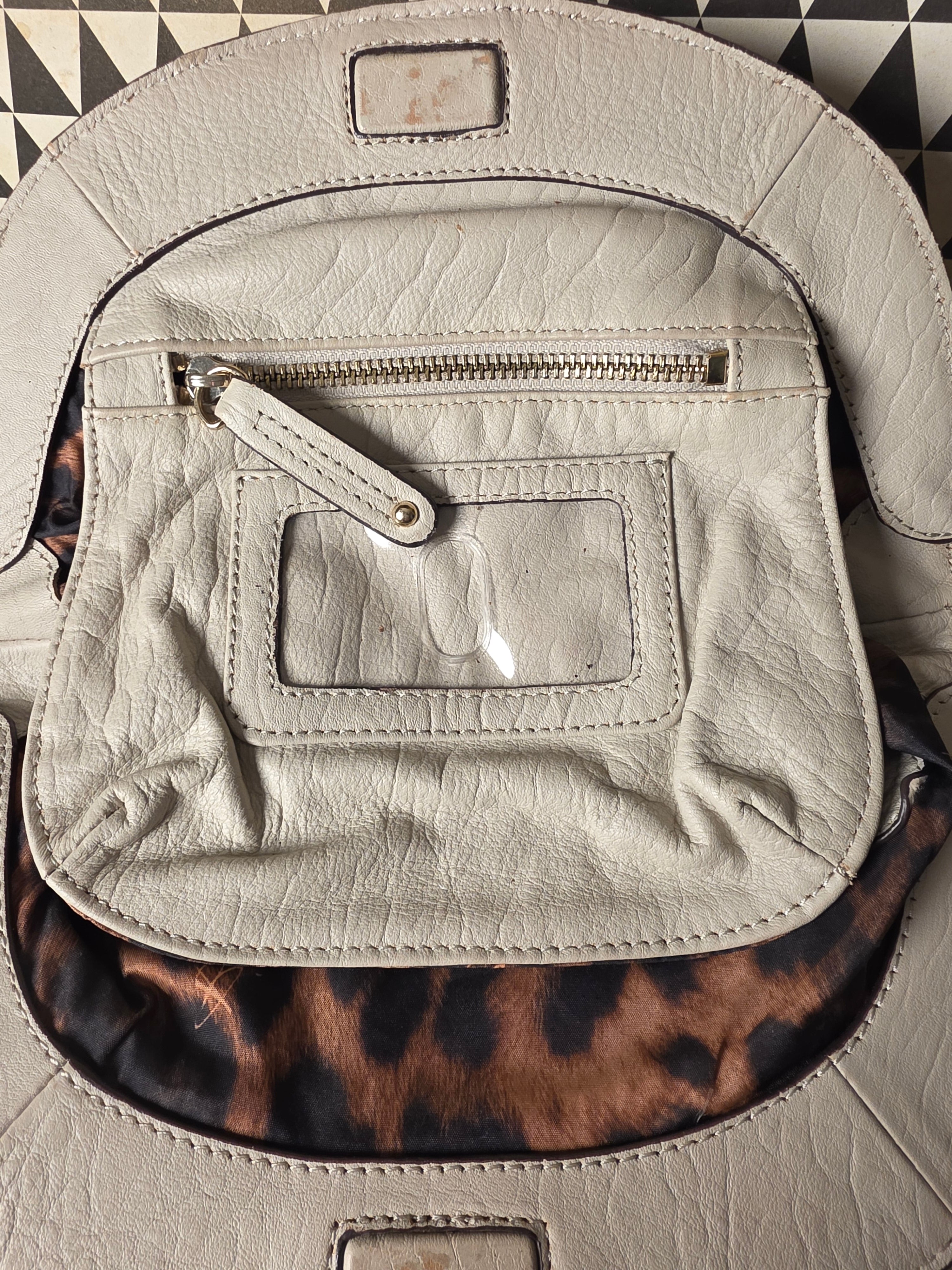 B. Makowsky Off White Leather Shoulder Bag Fringe Leopard
