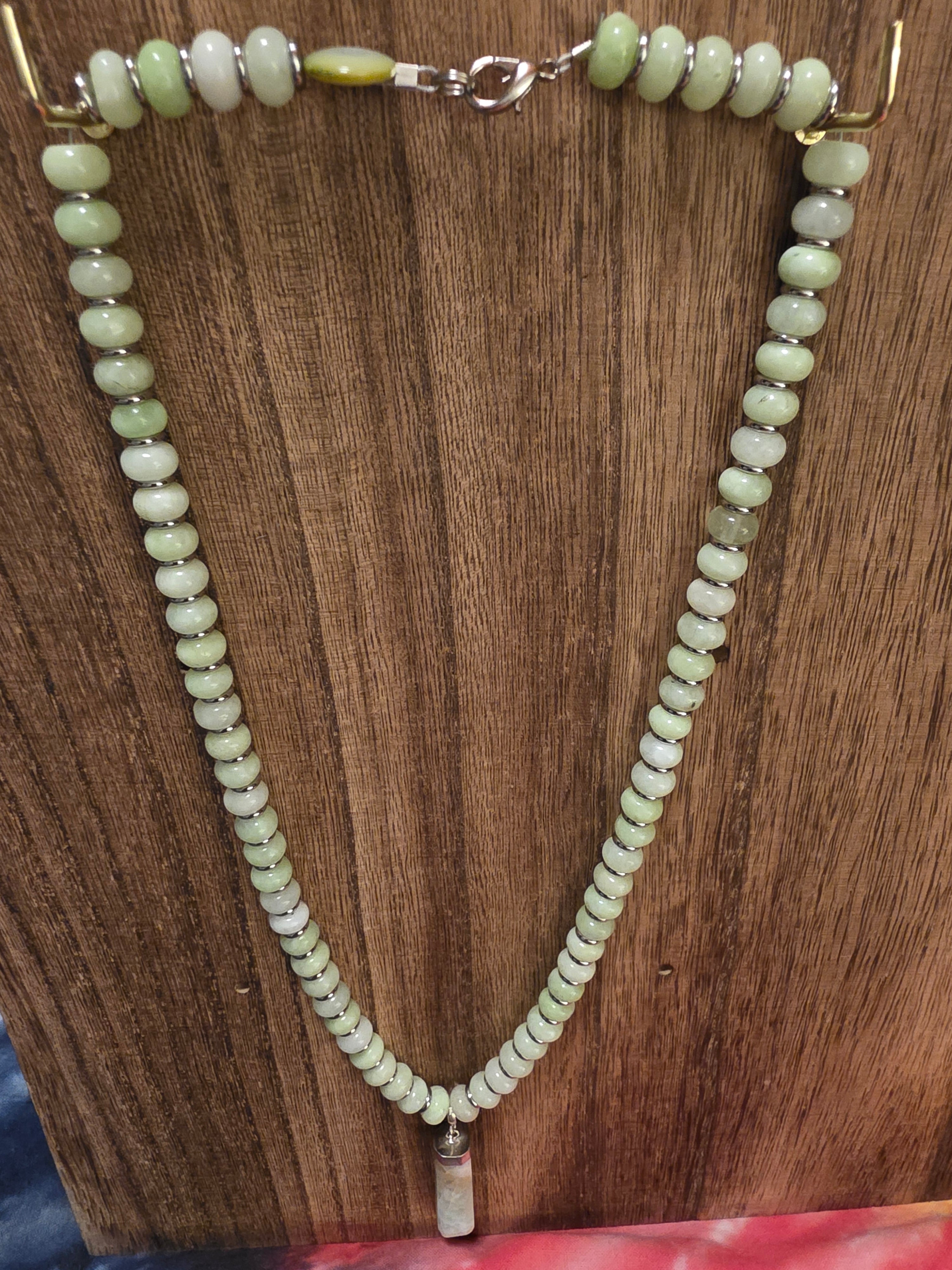 Handmade New Jade Beaded Necklace 21" Raw Quartz Crystal Point