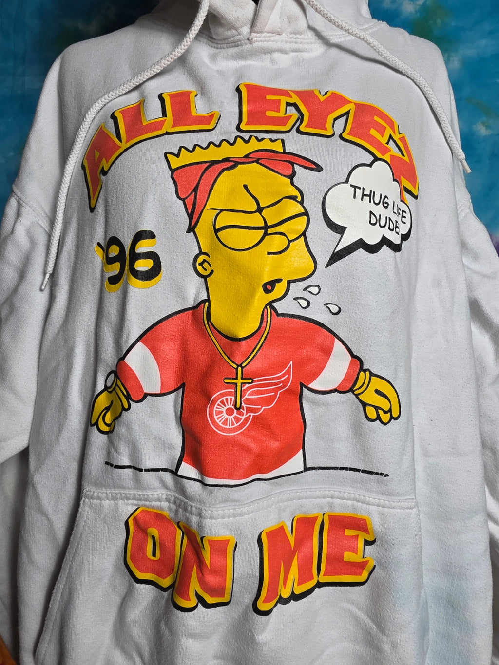 Bart Simpson All Eyes On Me Hoodie Large Tupac Detroit Red Wings