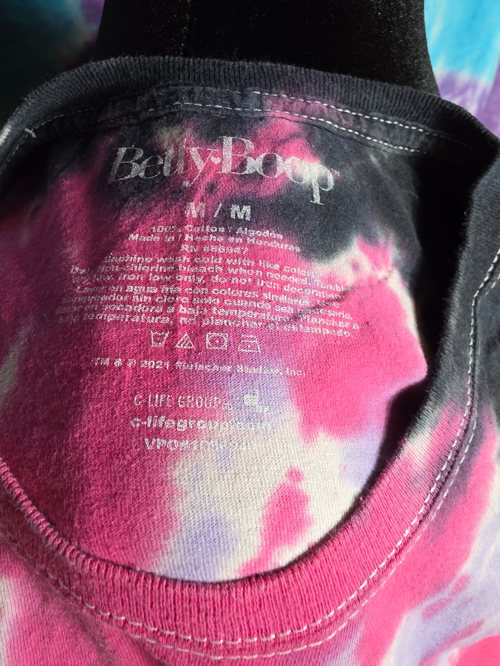 Betty Boop Pink Purple Tie Dye Winking Tee Shirt M