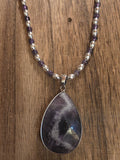 Vintage Amethyst Teardrop Pendant Beaded Necklace 24"