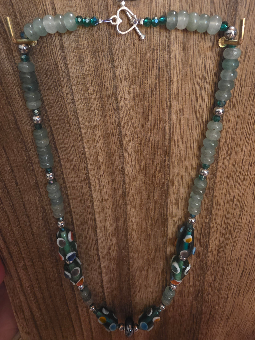 Vintage Venetian Glass & Aventurine Rondelle Necklace 24"