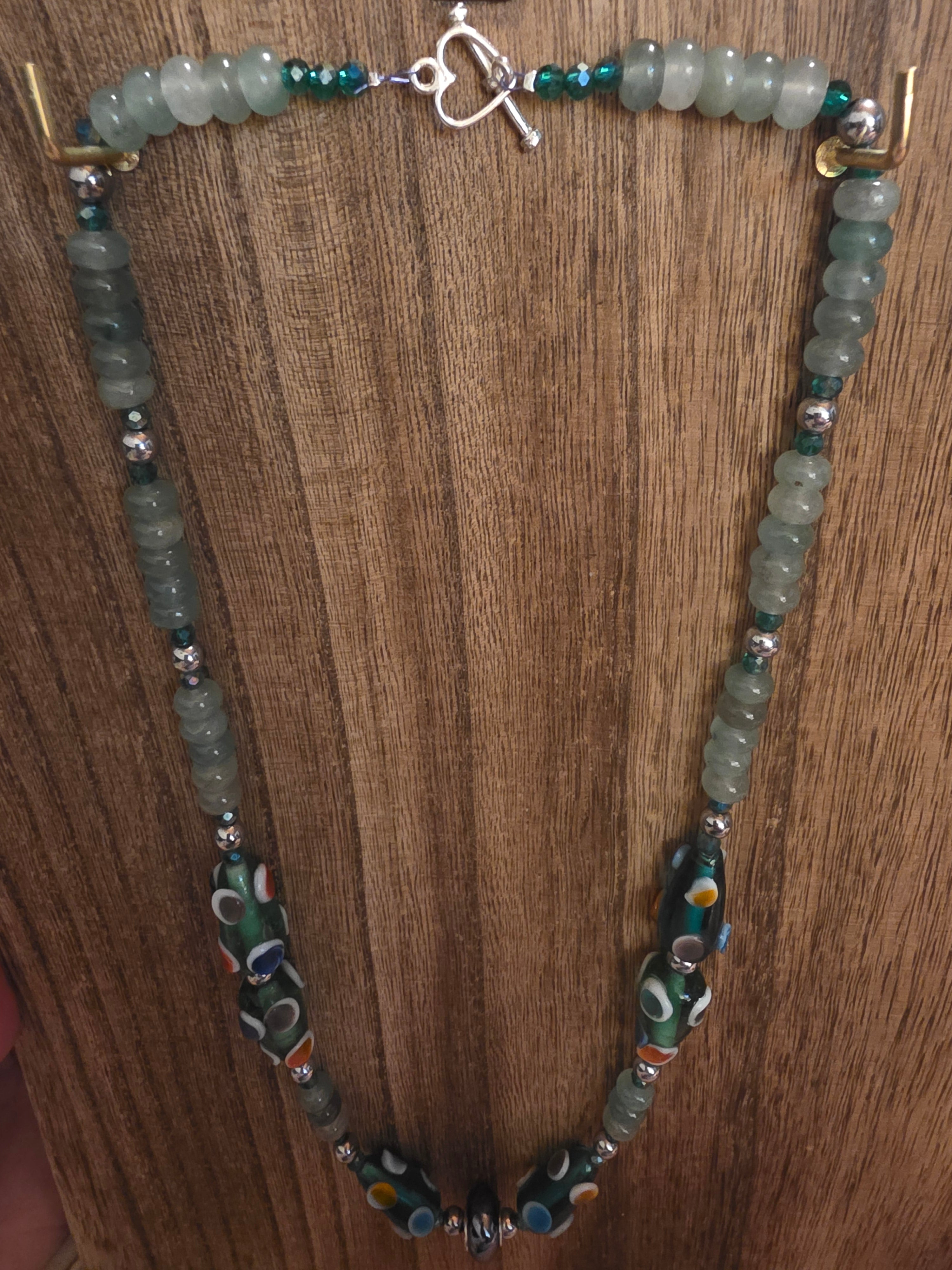 Vintage Venetian Glass & Aventurine Rondelle Necklace 24"