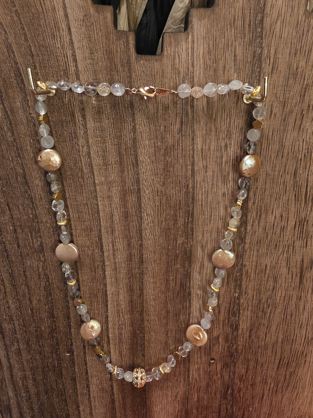 Artisan Gold Coin Pearl & Rutilated Quartz Necklace, 19"