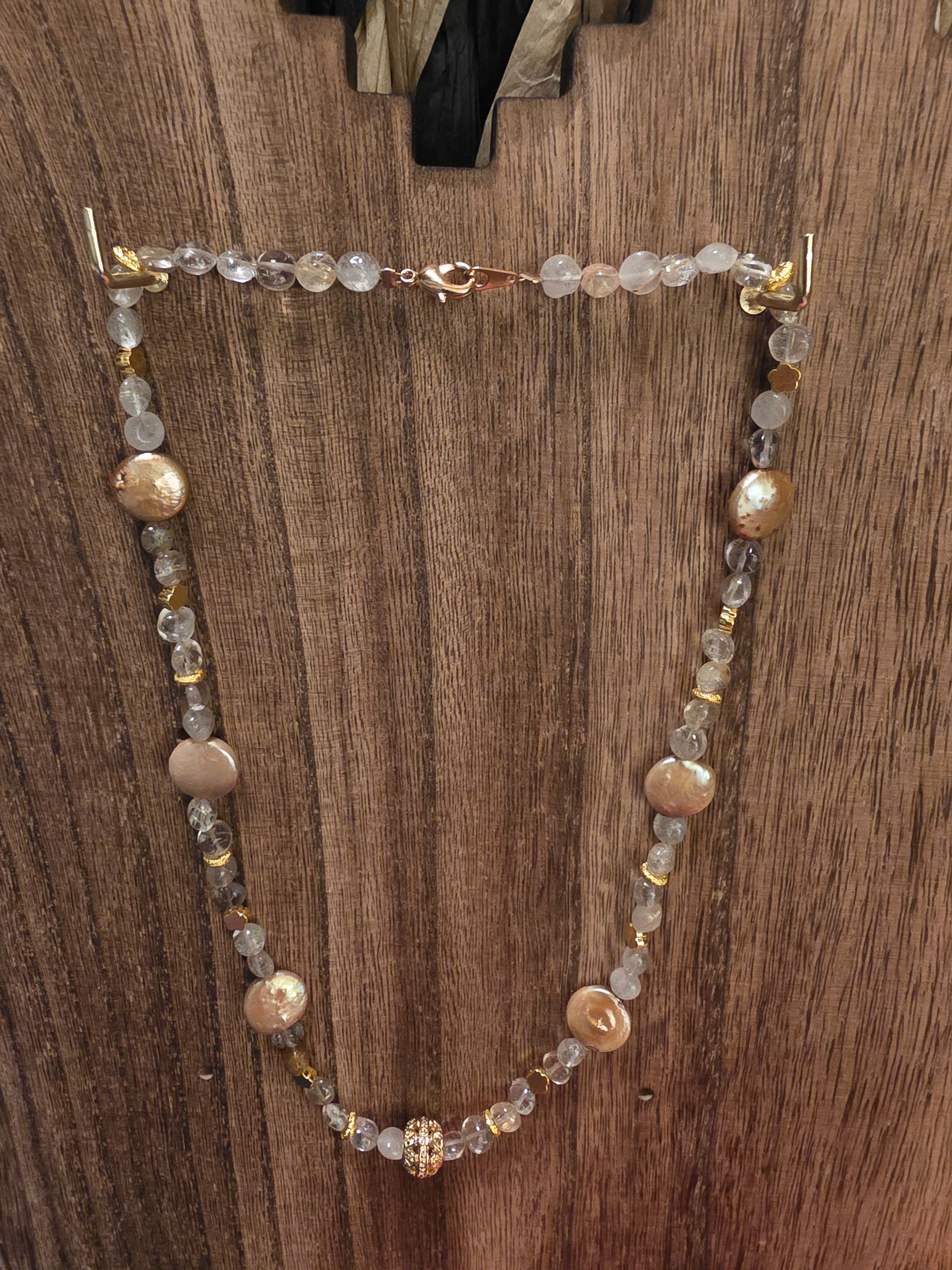 Artisan Gold Coin Pearl & Rutilated Quartz Necklace, 19"
