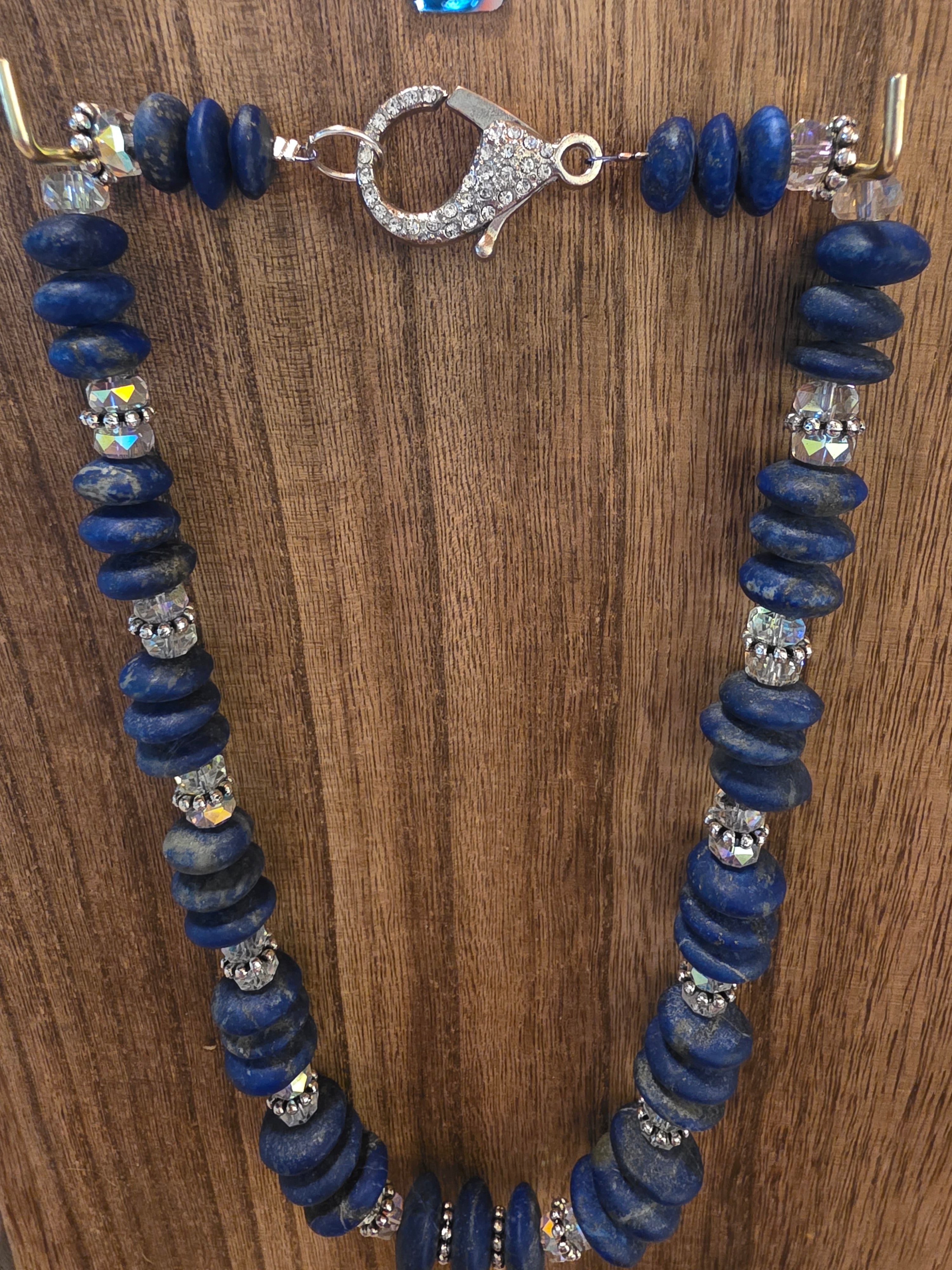 Unpolished Lapis Lazuli & Faceted Crystal Beaded Necklace