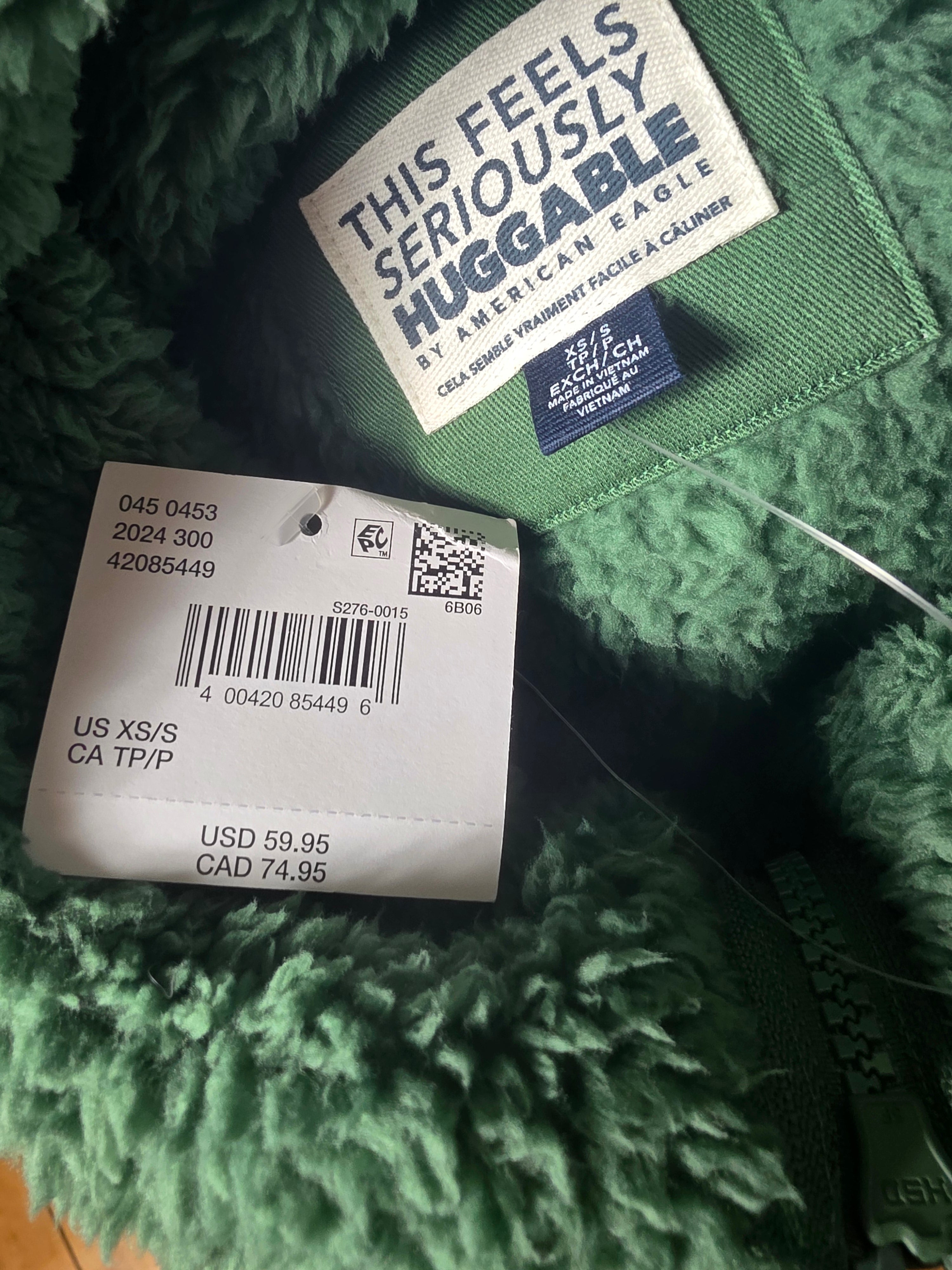 American Eagle Fleece Jacket Green Teddy Sherpa XS/S NWT