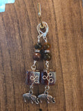Boho Elephant Gemstone Dangle Earrings Wire Wrapped Glass