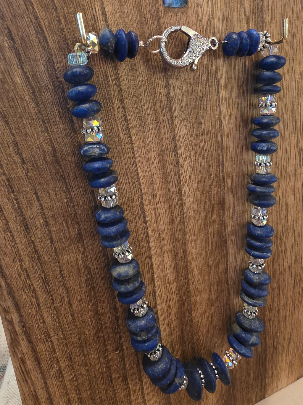 Unpolished Lapis Lazuli & Faceted Crystal Beaded Necklace