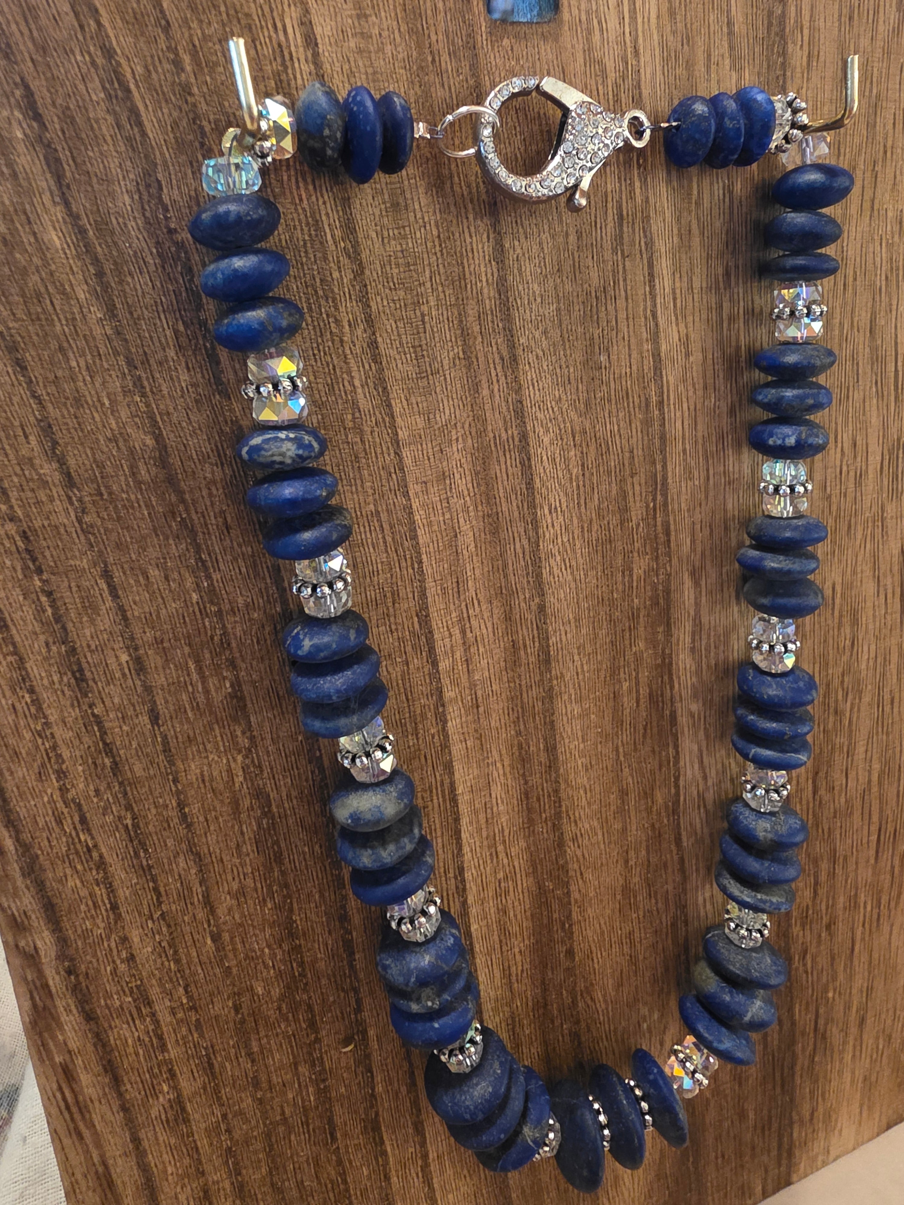 Unpolished Lapis Lazuli & Faceted Crystal Beaded Necklace