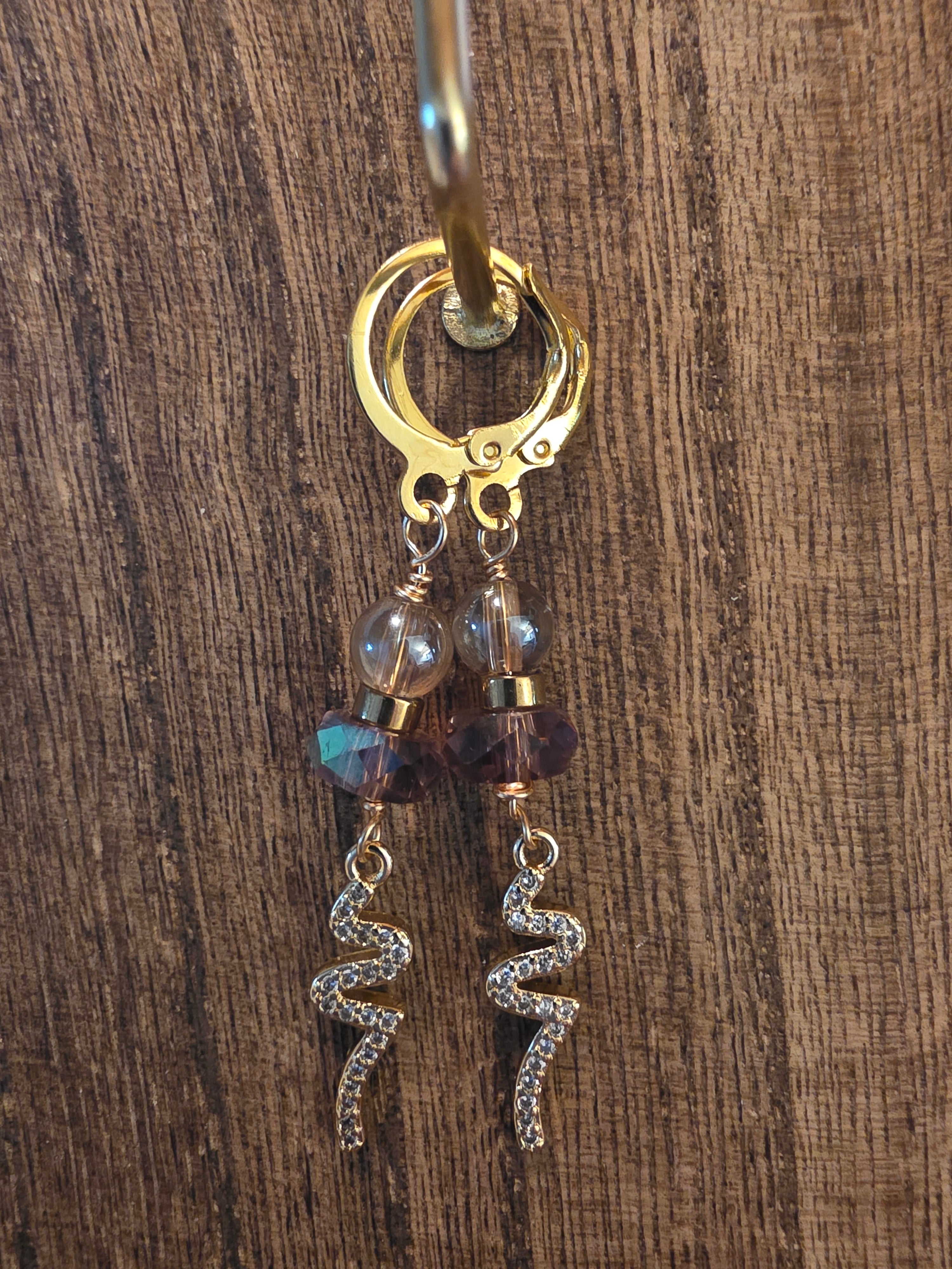 Gold Snake Dangle Earrings with Crystal Beads